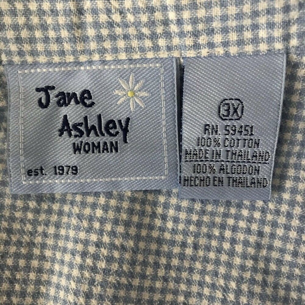 Jane Ashley Blouse Womens Size 3X Sleeveless Checks Embroidered Blue White - Picture 4 of 5